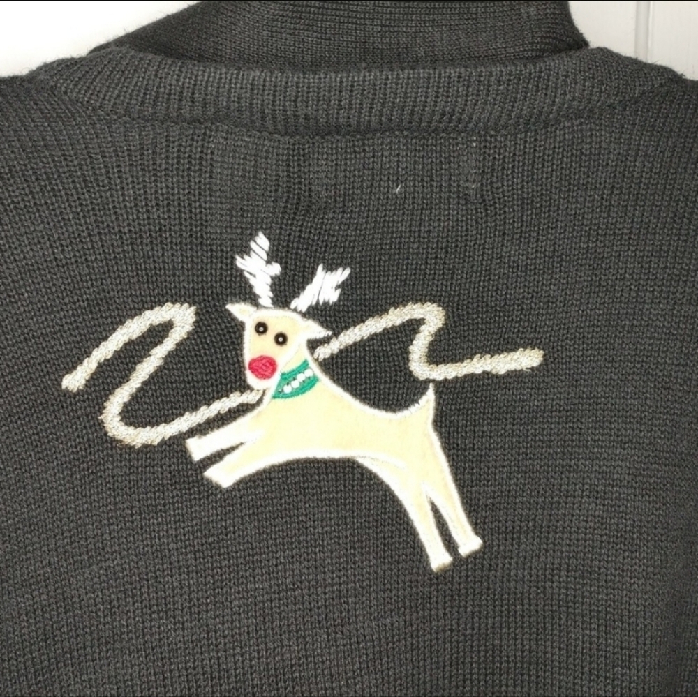 Vintage Lemon Grass "Rudolph" reindeer Cardigan Small Black Detach Scarf - Picture 11 of 16